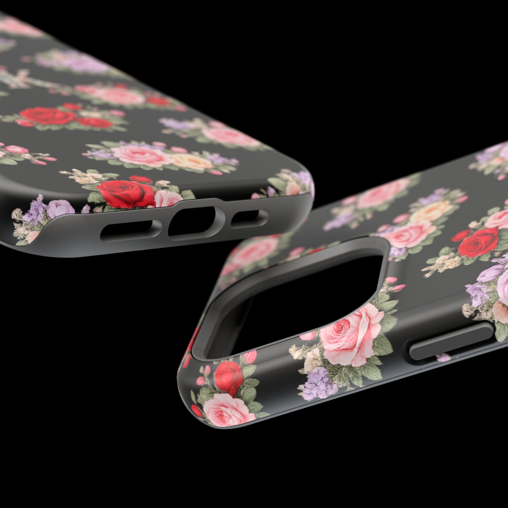 Anthos Collection BLACK Vintage Floral Rose Pattern Magnetic Impact-Resistant Phone Case