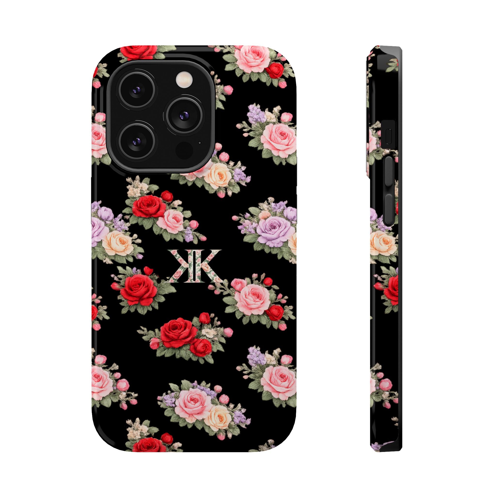 Anthos Collection BLACK Vintage Floral Rose Pattern Magnetic Impact-Resistant Phone Case