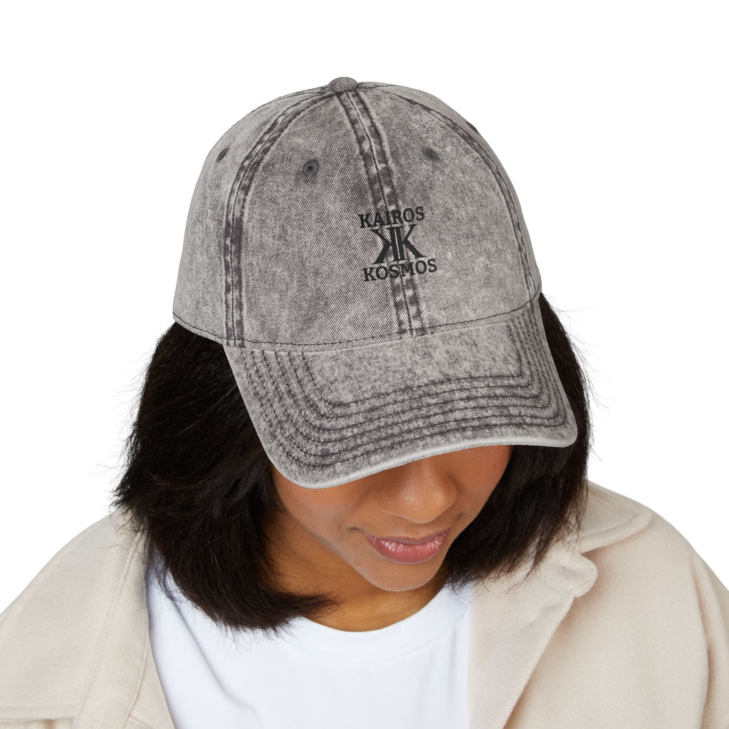 Vintage Embroidered Cap — Kairos Kosmos Logo Distressed Baseball Hat