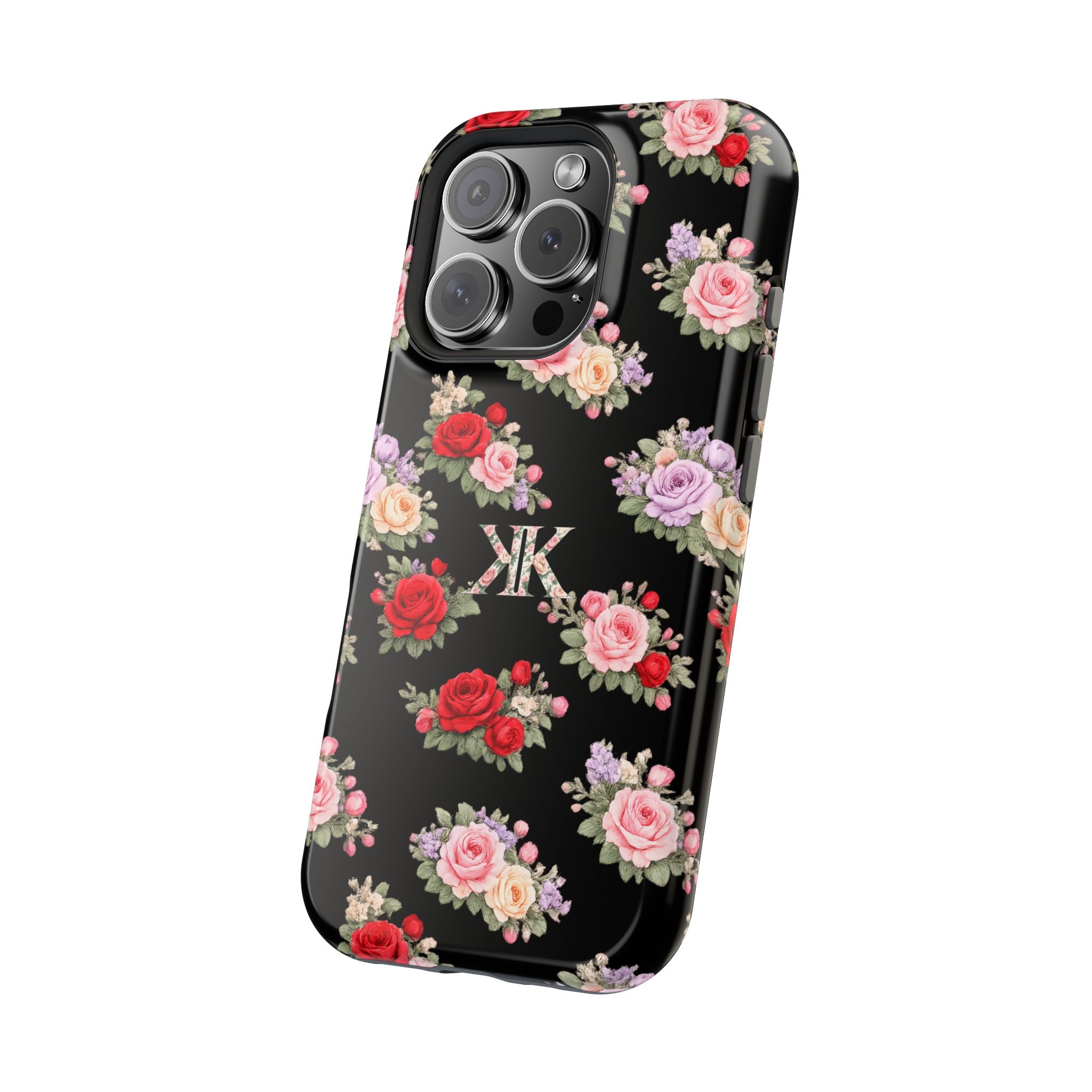 Anthos Collection BLACK Vintage Floral Rose Pattern Magnetic Impact-Resistant Phone Case
