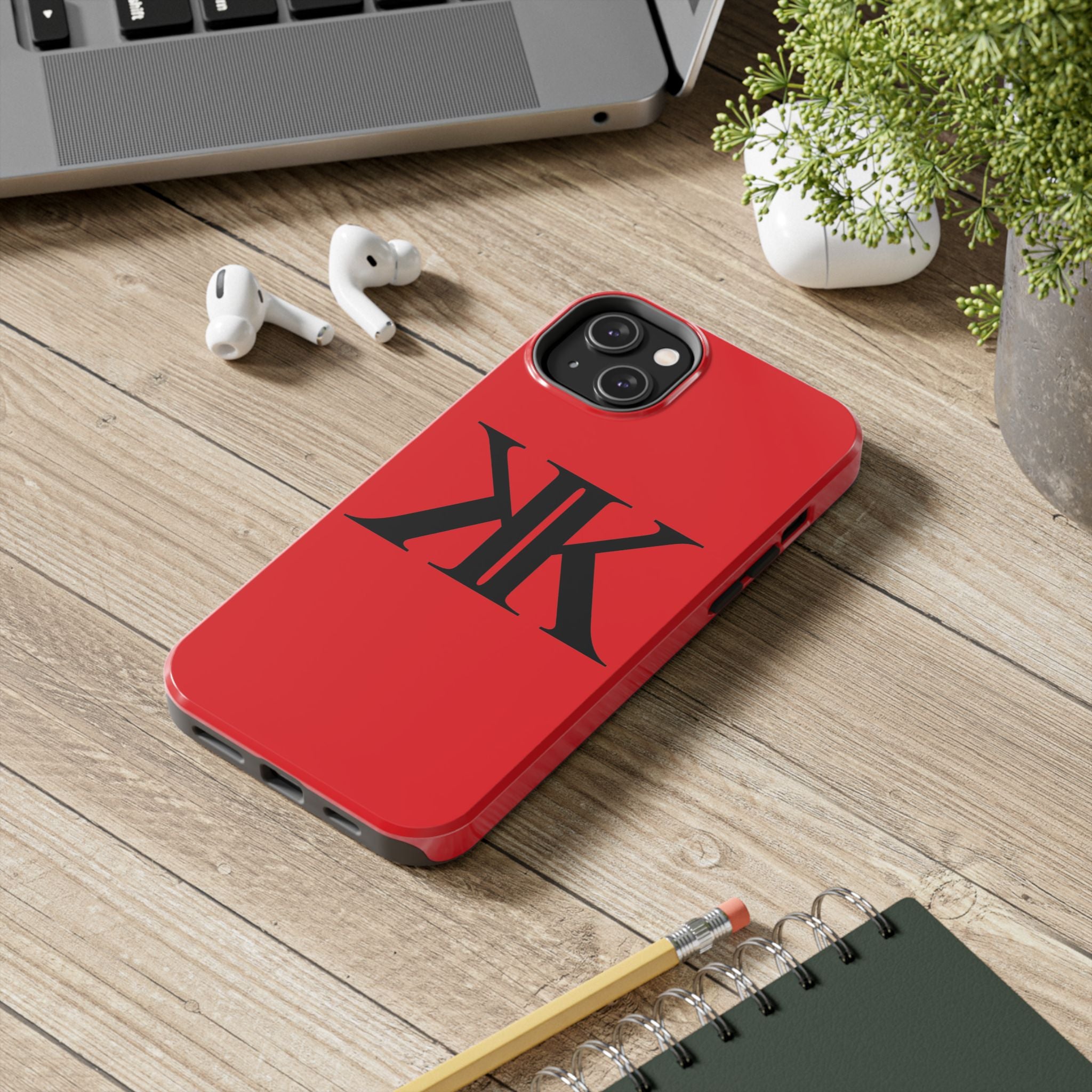 Monogram 'KK' RED Tough Phone Case — Minimal Black Initials Protective Cover