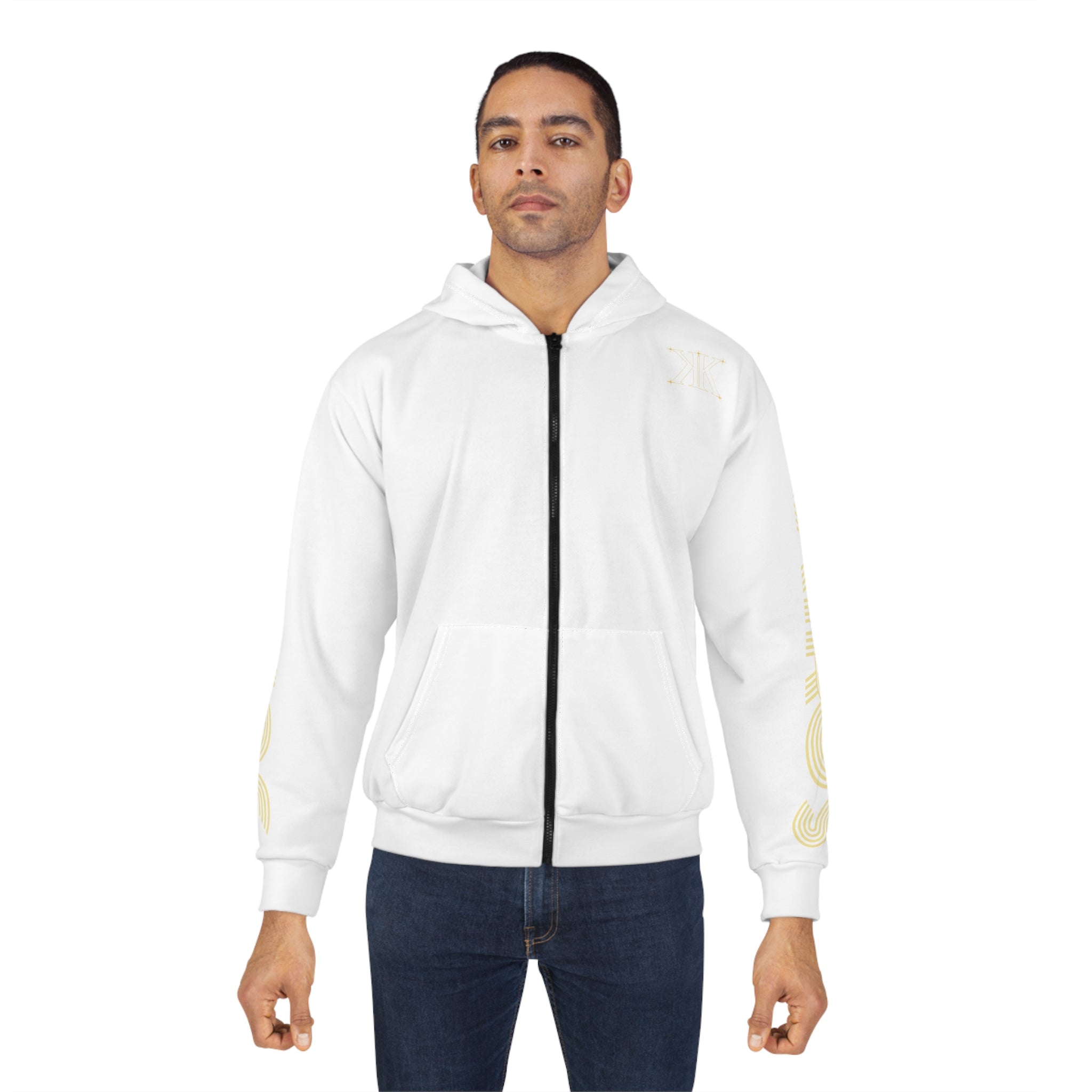 Aether Collection White Aries Zodiac Zip Hoodie — Ram Constellation Graphic