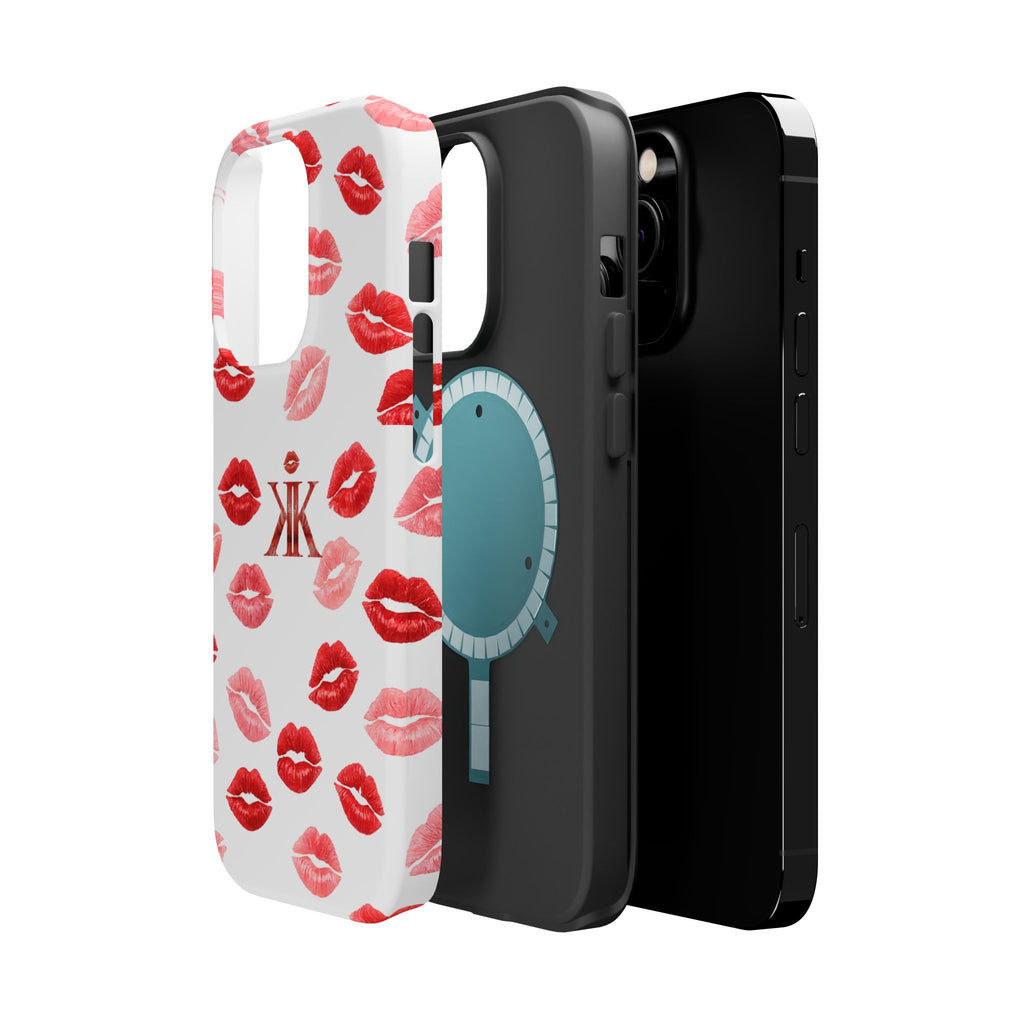 Psyche Collection White - Kiss Pattern Magnetic Impact Phone Case