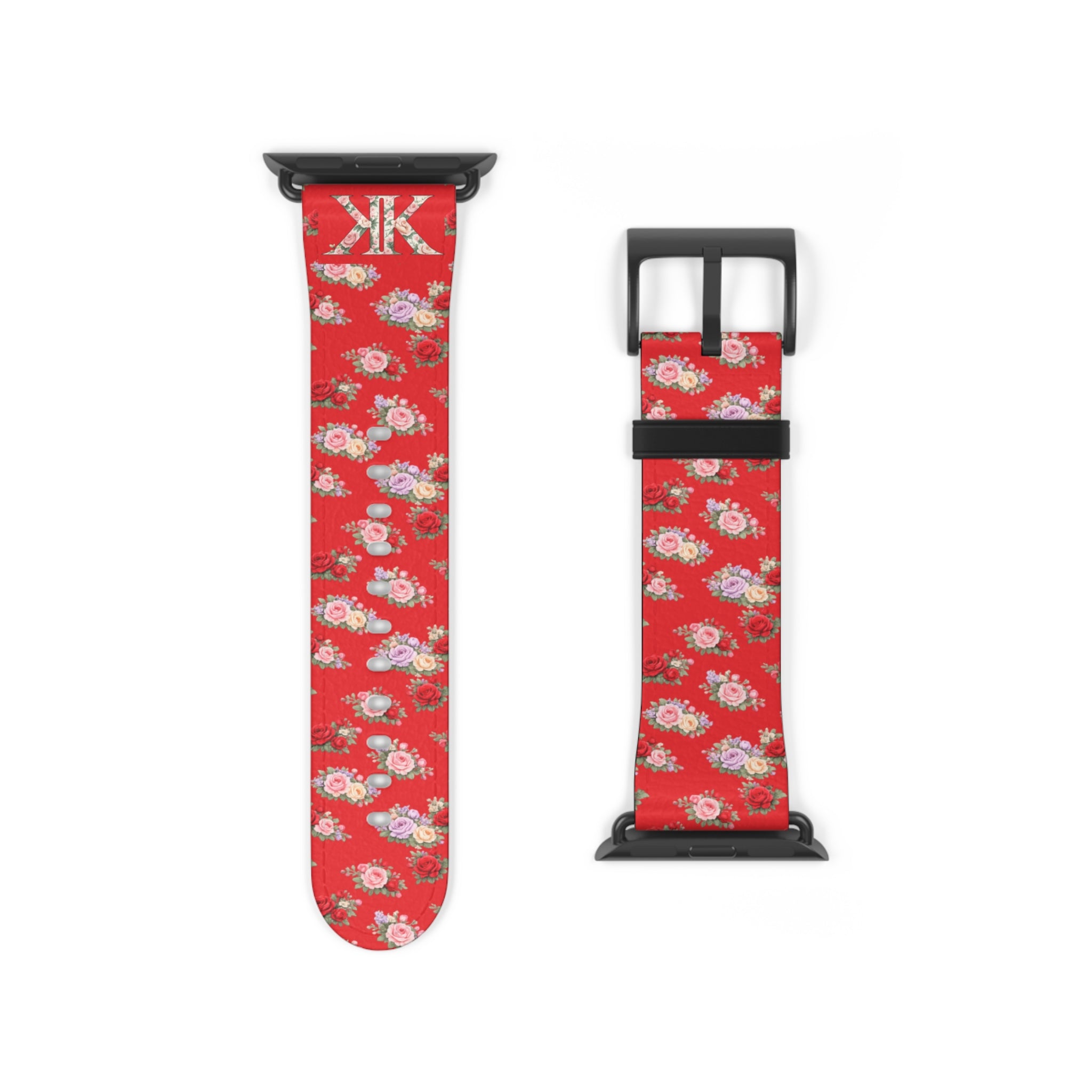 Anthos Collection RED Floral Vintage Watch Band — Apple Watch Strap