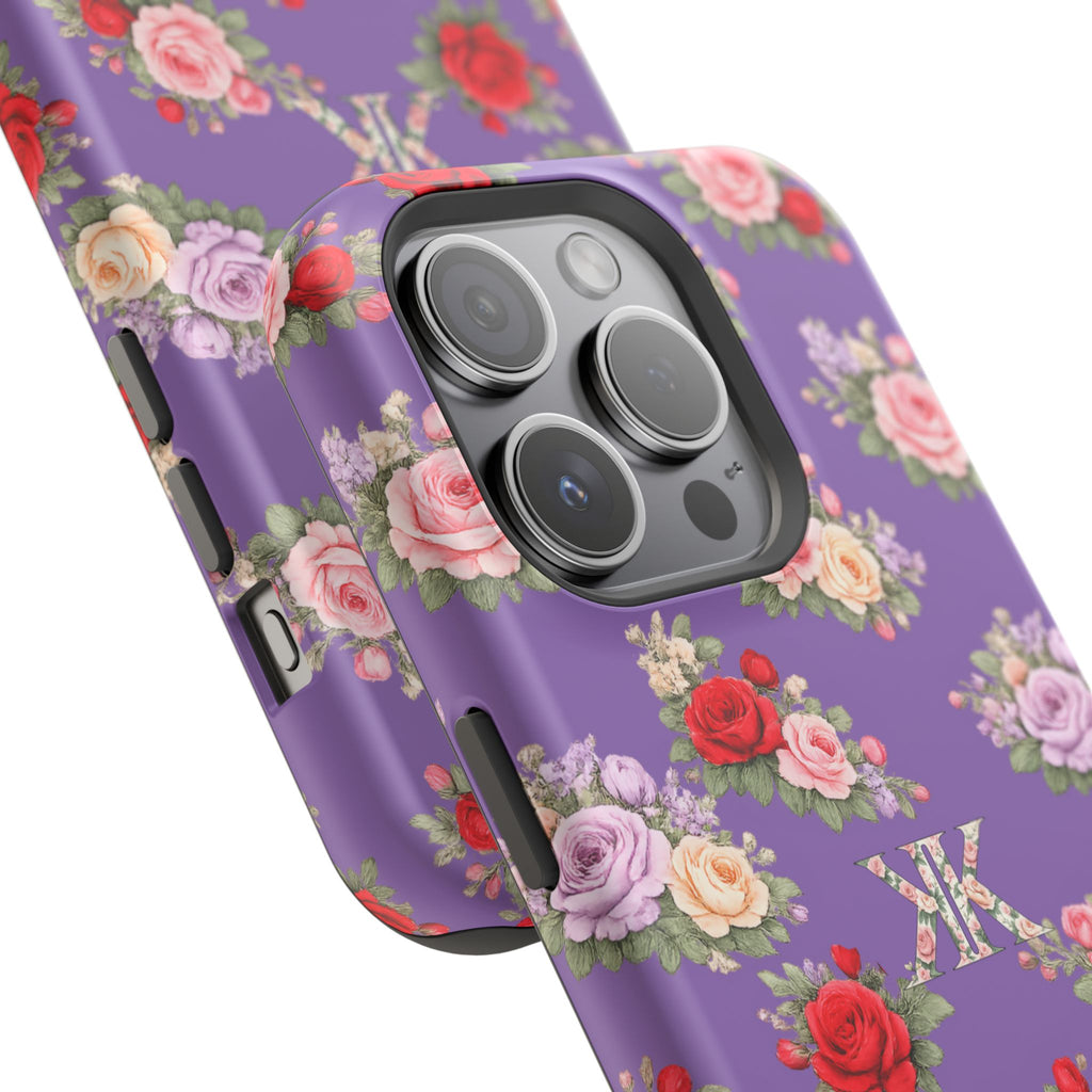 Anthos Collection Light Purple Vintage Floral Rose Pattern Magnetic Impact-Resistant Phone Case