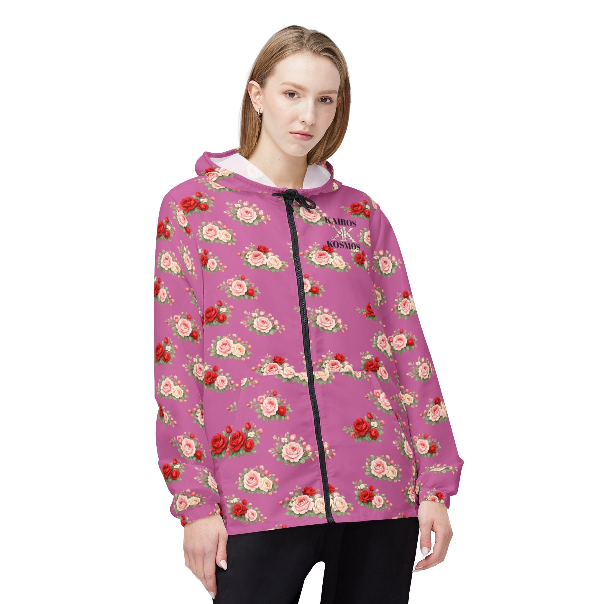 Anthos Collection Light Pink Floral Rose Panel Windbreaker Jacket
