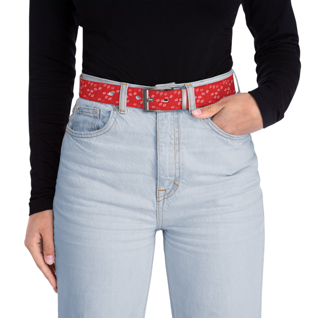 Psyche Collection Women's RED Pink And Red Lip Print Belt – Cute Kiss Pattern Fashion Belt
