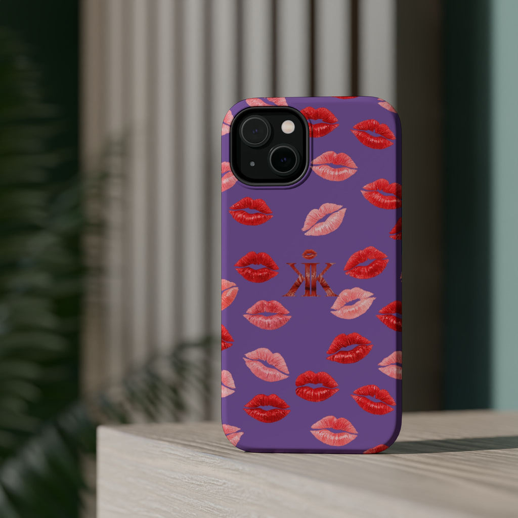 Psyche Collection Light Purple - Kiss Pattern Magnetic Impact Phone Case