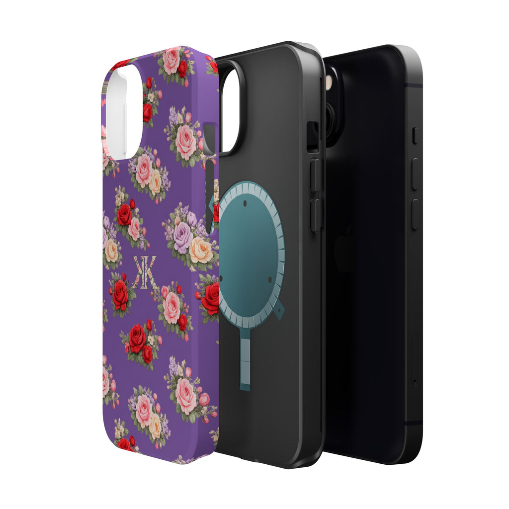 Anthos Collection Light Purple Vintage Floral Rose Pattern Magnetic Impact-Resistant Phone Case