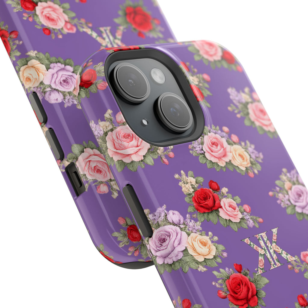 Anthos Collection Light Purple Vintage Floral Rose Pattern Magnetic Impact-Resistant Phone Case