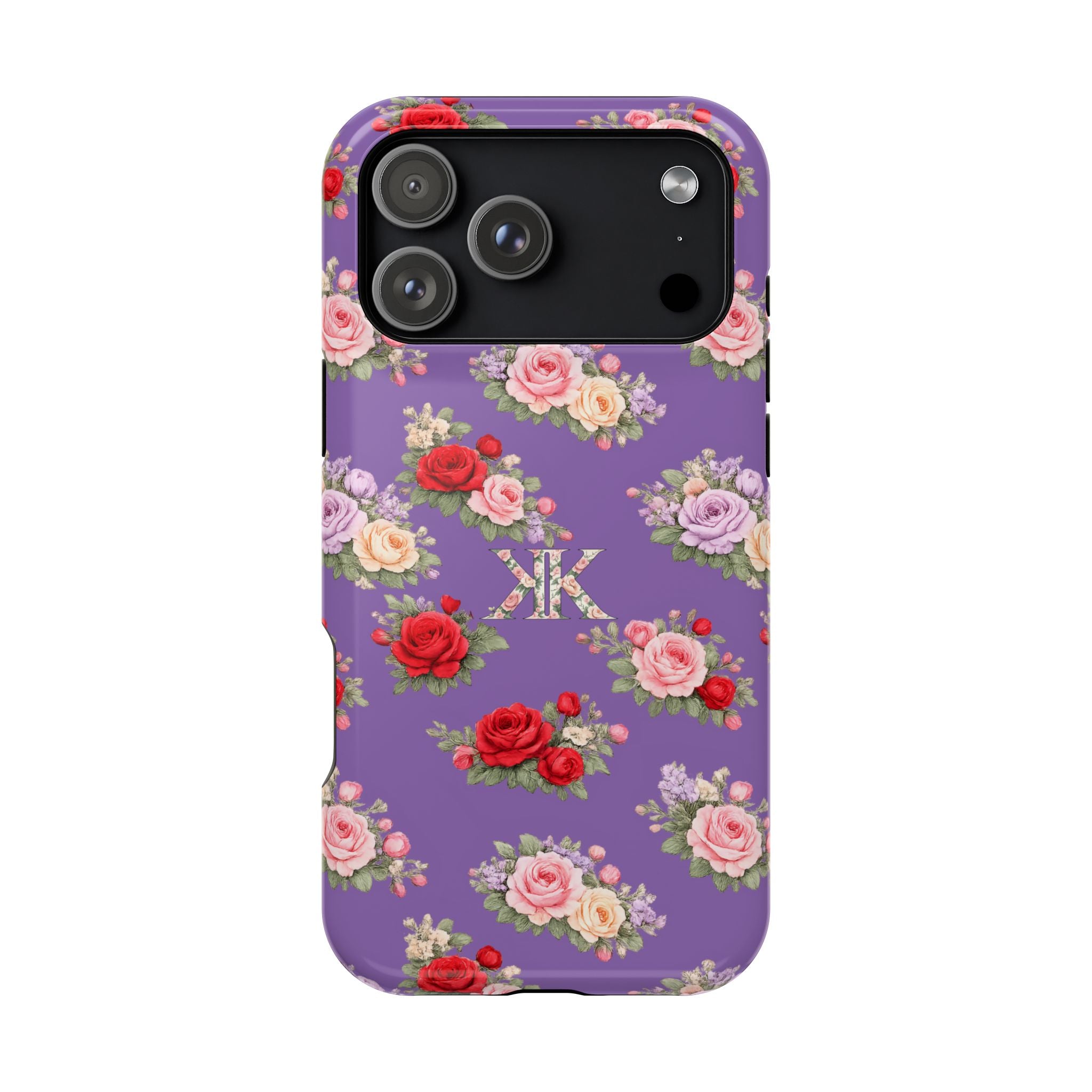 Anthos Collection Light Purple Vintage Floral Rose Pattern Magnetic Impact-Resistant Phone Case