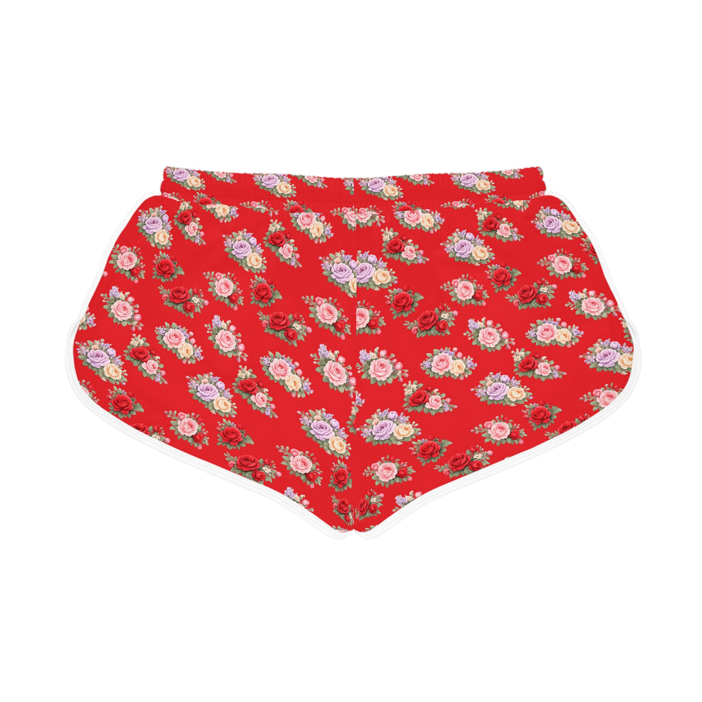 Anthos Collection RED Floral Stretch Women's Relaxed Shorts — Vintage Pink & Red Rose All-Over Print