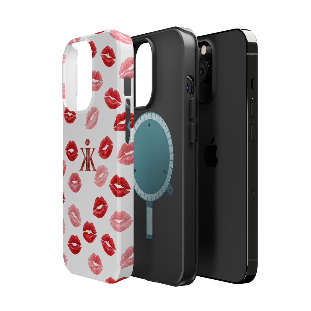 Psyche Collection White - Kiss Pattern Magnetic Impact Phone Case