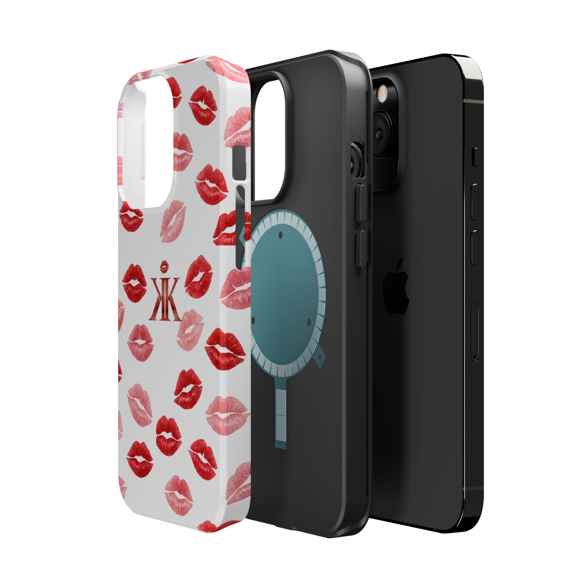 Psyche Collection White - Kiss Pattern Magnetic Impact Phone Case