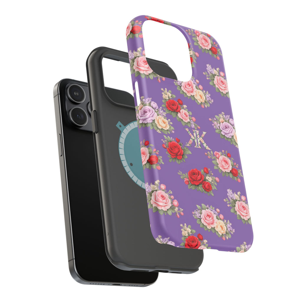 Anthos Collection Light Purple Vintage Floral Rose Pattern Magnetic Impact-Resistant Phone Case