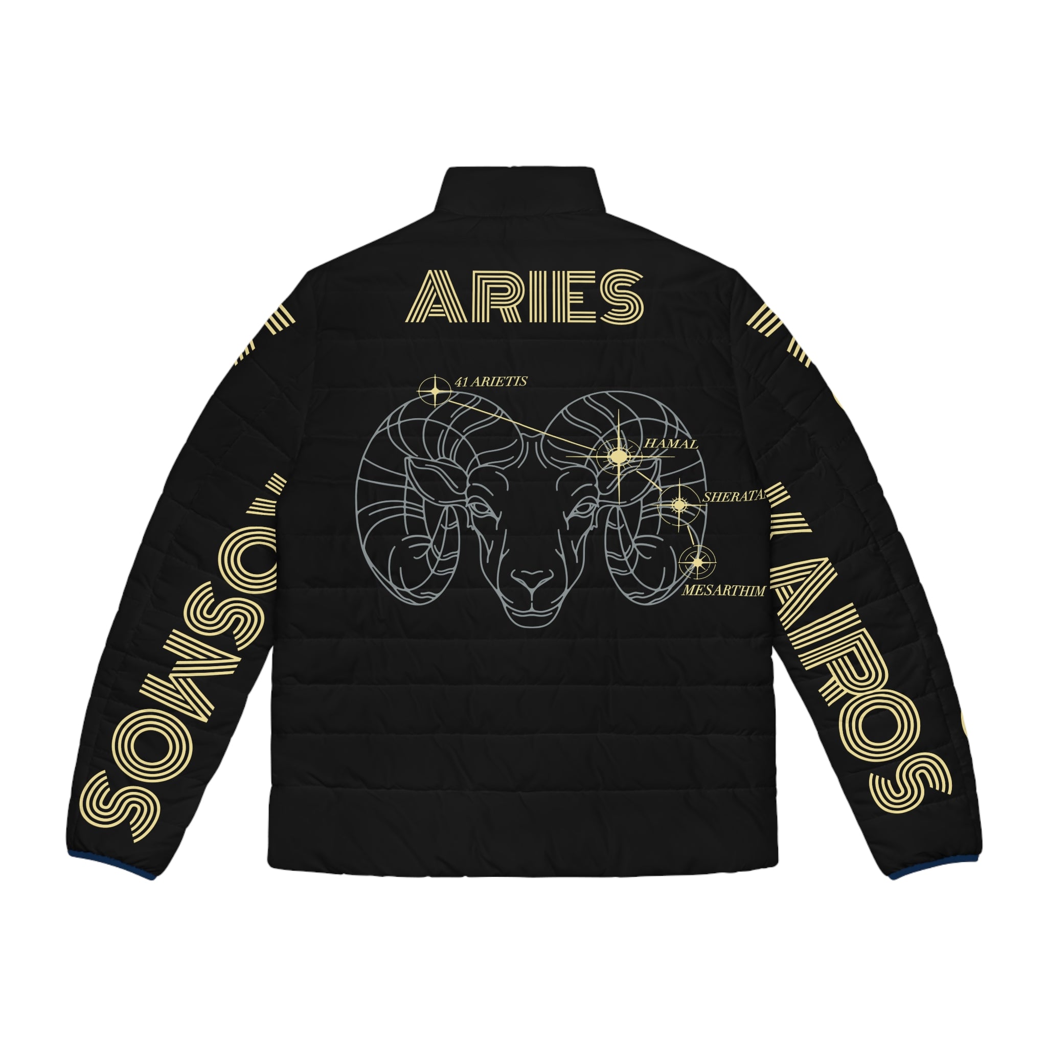 Aether Collection BLACK Aries Puffer Jacket – Zodiac Ram Graphic Men's Jacket
