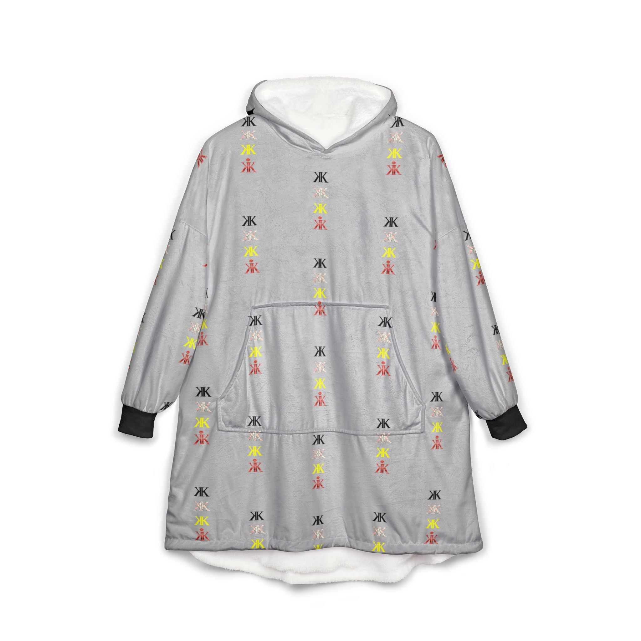 Sigil Collection Light Grey Hooded Blanket — Cozy White Patterned Lounge Poncho