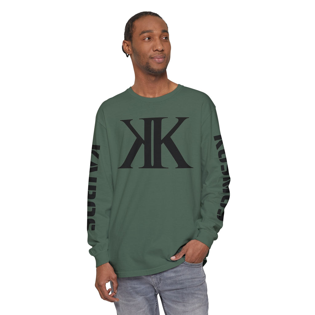 KOSMOS Monogram Uni-Sex Long Sleeve Tee — Bold Black Logo Sleeve Shirt