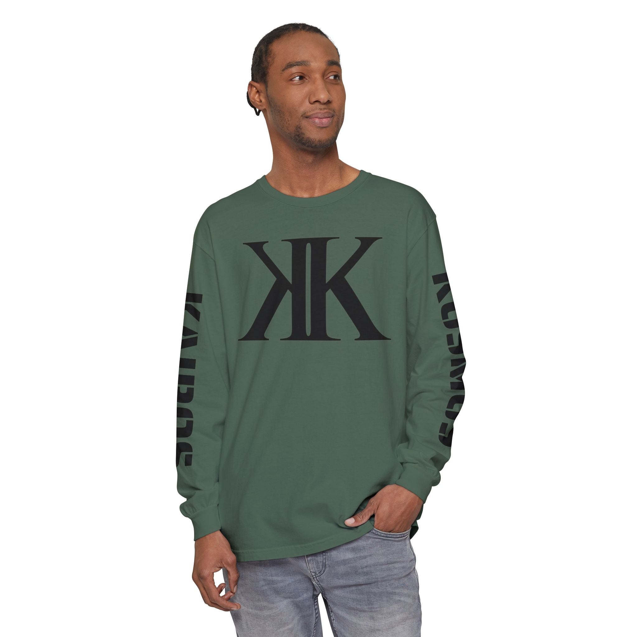 KOSMOS Monogram Uni-Sex Long Sleeve Tee — Bold Black Logo Sleeve Shirt