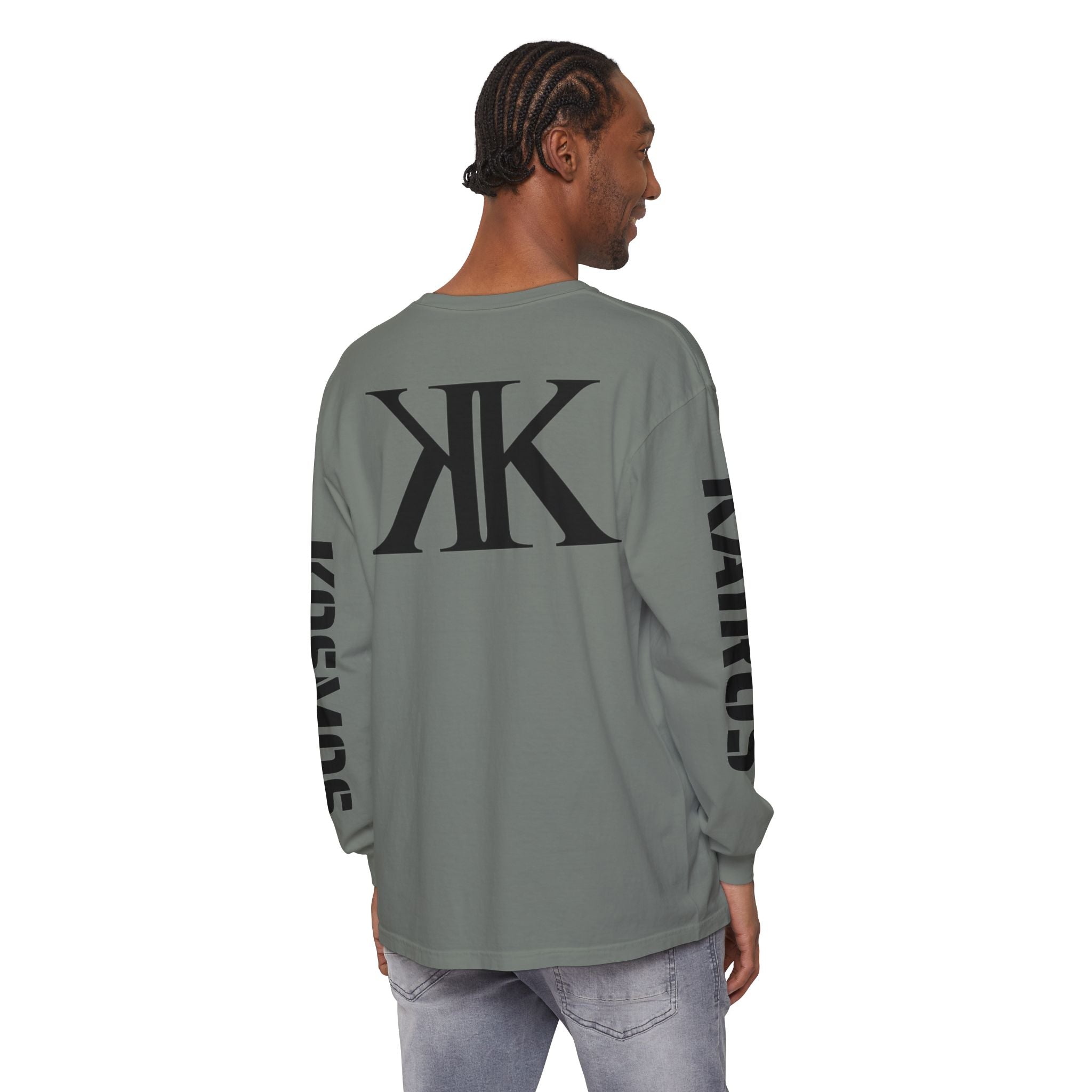 KOSMOS Monogram Uni-Sex Long Sleeve Tee — Bold Black Logo Sleeve Shirt