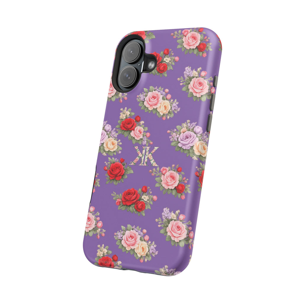 Anthos Collection Light Purple Vintage Floral Rose Pattern Magnetic Impact-Resistant Phone Case