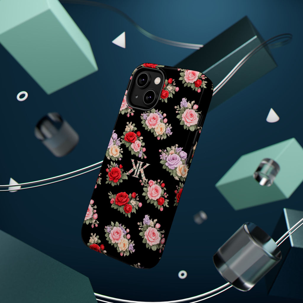 Anthos Collection BLACK Vintage Floral Rose Pattern Magnetic Impact-Resistant Phone Case