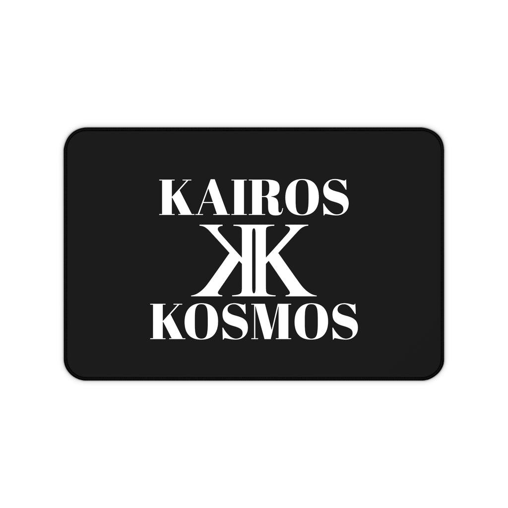 Desk Mat BLACK — Minimalist 'KAIROS KOSMOS' Black & White Logo Desk Mat