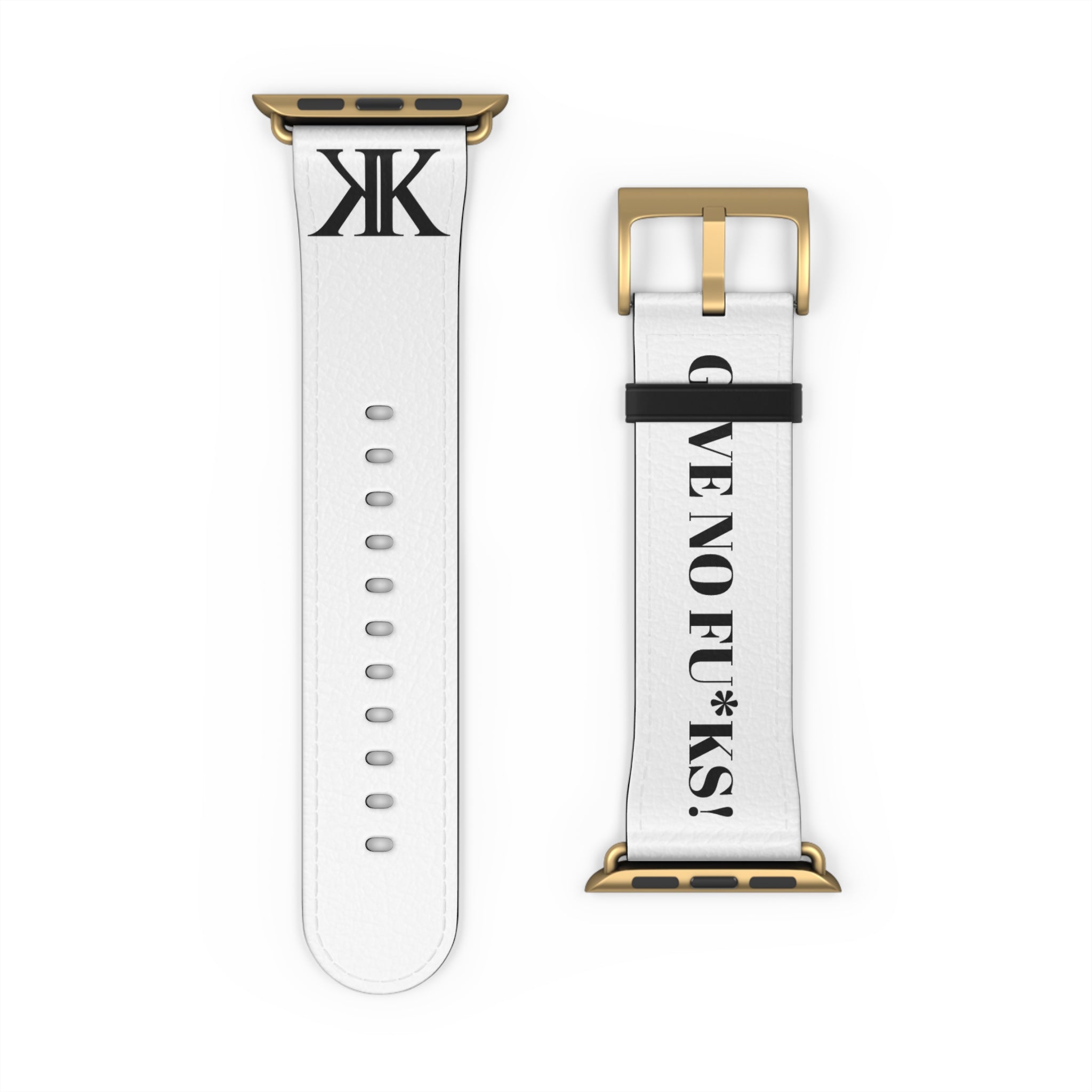 Watch Band — White Leather Strap with "GIVE NO FU*KS!" Text