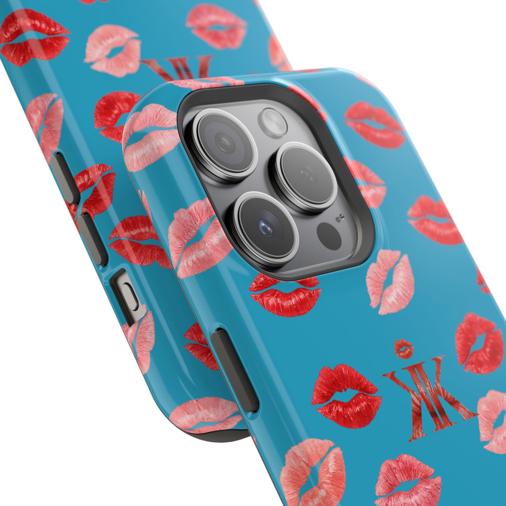 Psyche Collection Turquoise - Kiss Pattern Magnetic Impact Phone Case