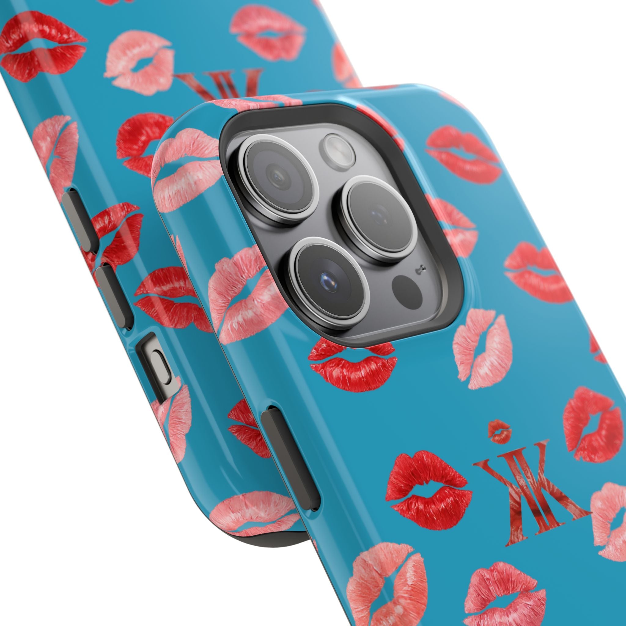 Psyche Collection Turquoise - Kiss Pattern Magnetic Impact Phone Case