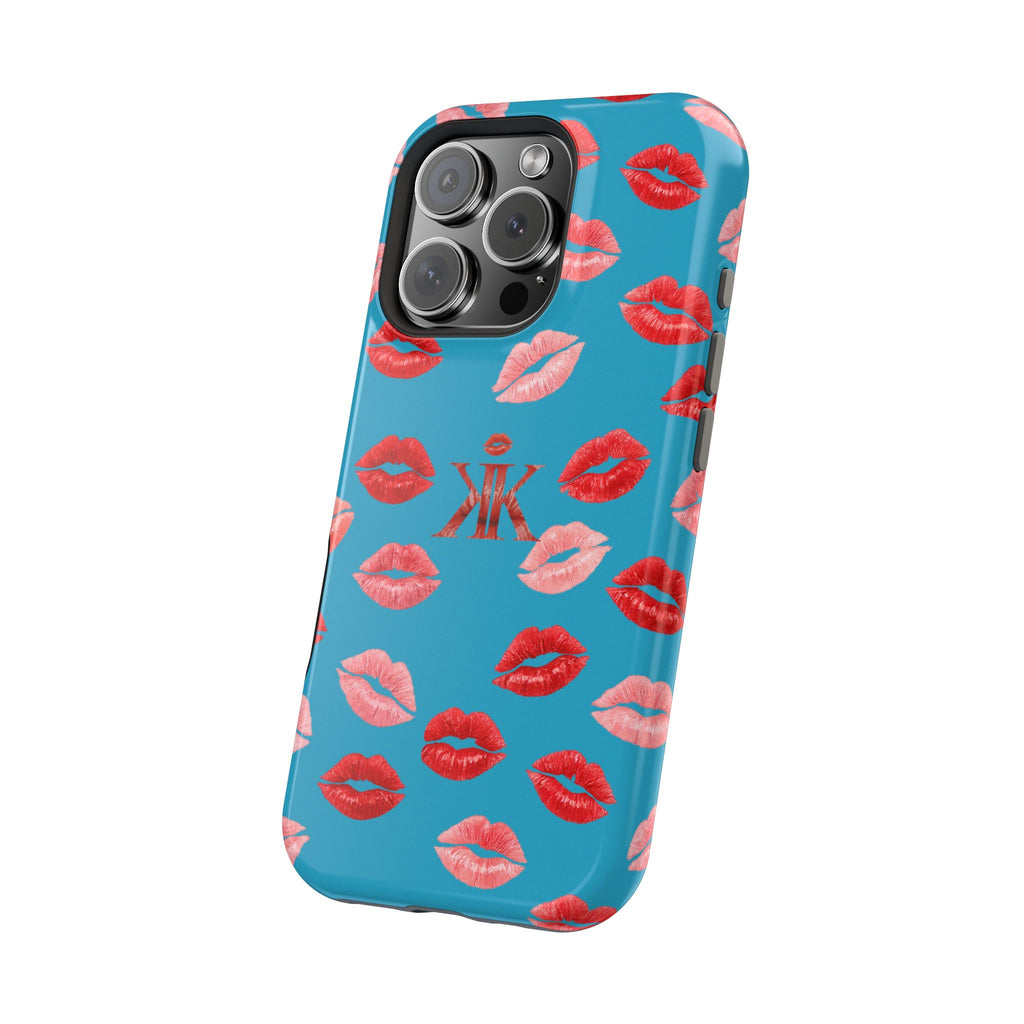 Psyche Collection Turquoise - Kiss Pattern Magnetic Impact Phone Case