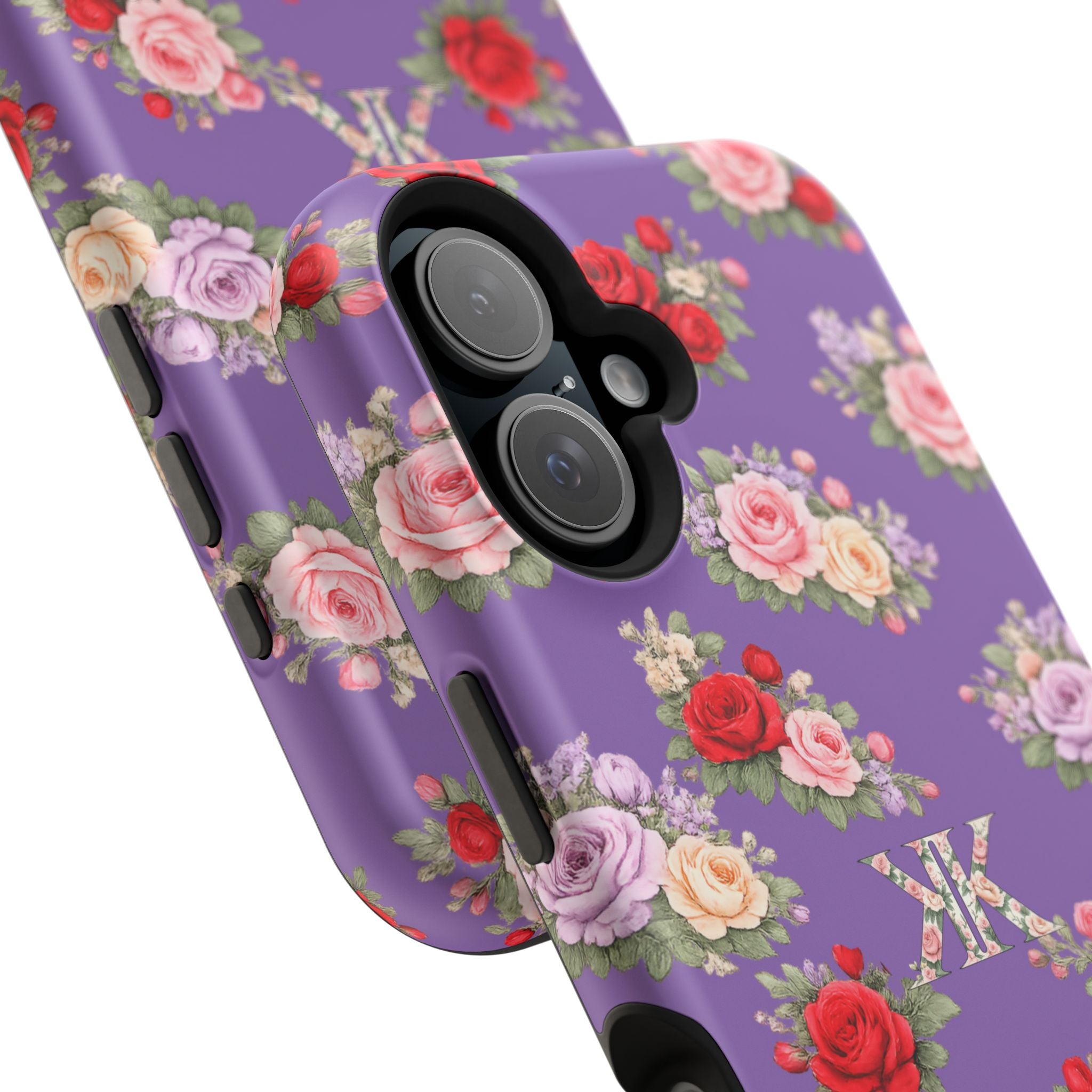 Anthos Collection Light Purple Vintage Floral Rose Pattern Magnetic Impact-Resistant Phone Case