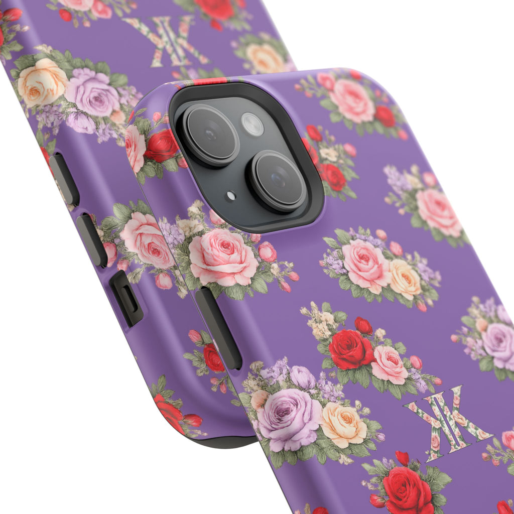 Anthos Collection Light Purple Vintage Floral Rose Pattern Magnetic Impact-Resistant Phone Case