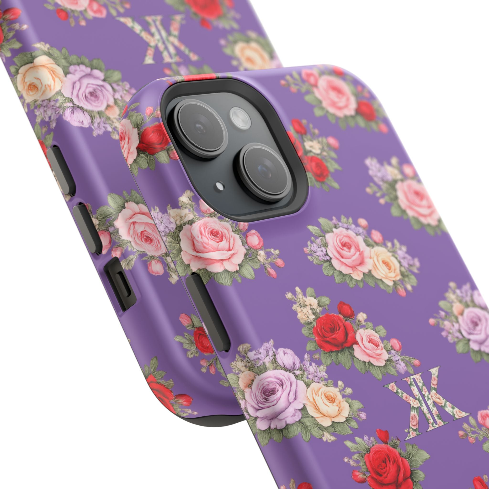 Anthos Collection Light Purple Vintage Floral Rose Pattern Magnetic Impact-Resistant Phone Case
