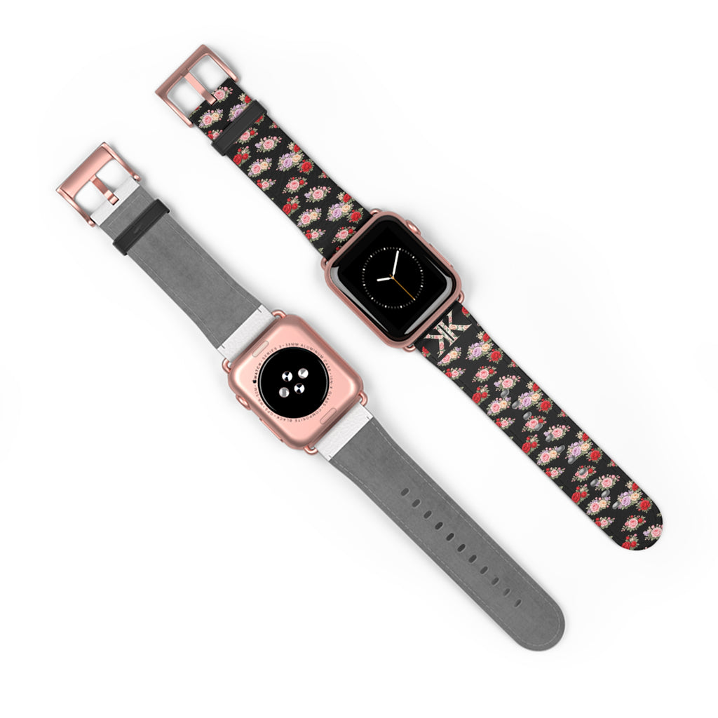 Anthos Collection BLACK Floral Vintage Watch Band — Apple Watch Strap