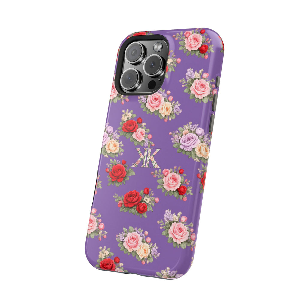 Anthos Collection Light Purple Vintage Floral Rose Pattern Magnetic Impact-Resistant Phone Case