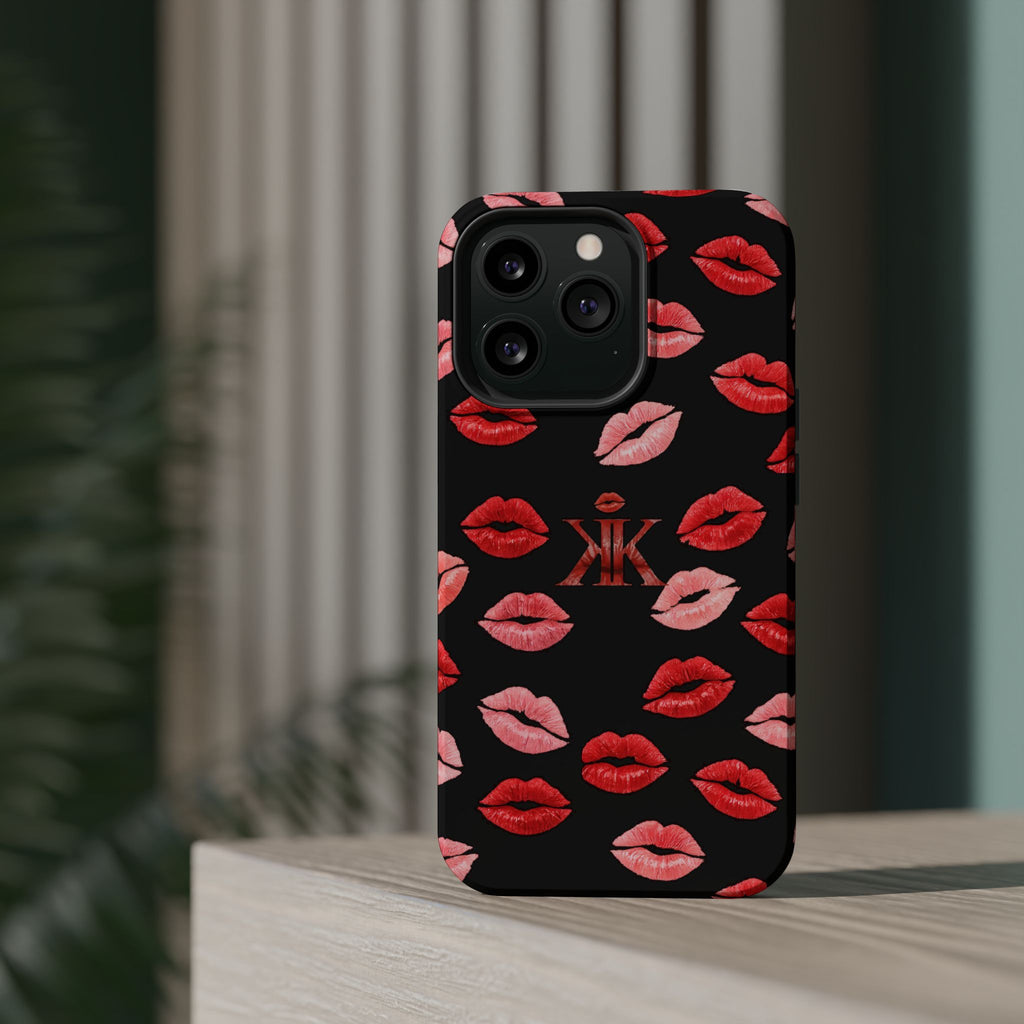 Psyche Collection BLACK - Kiss Pattern Magnetic Impact Phone Case