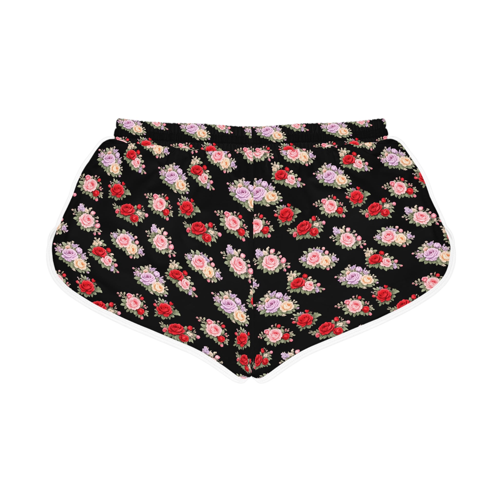 Anthos Collection BLACK Floral Stretch Women's Relaxed Shorts — Vintage Pink & Red Rose All-Over Print