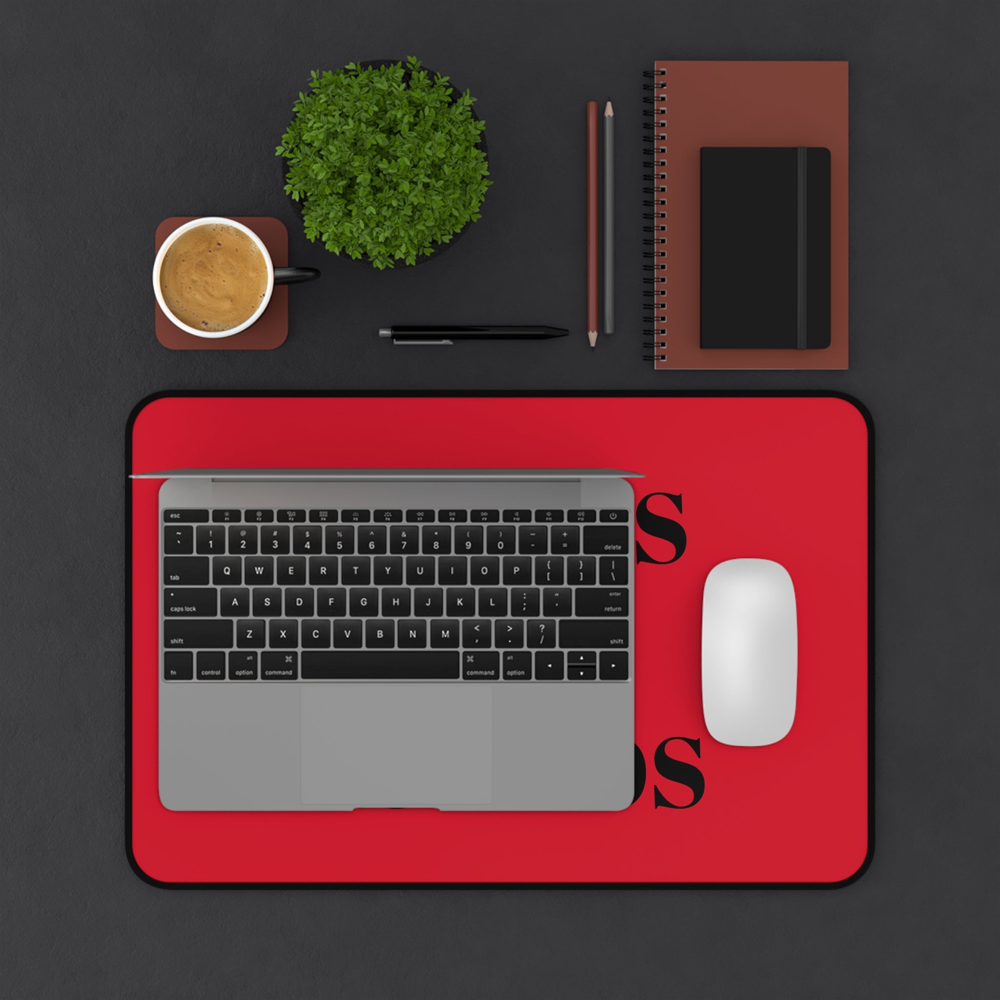 Desk Mat RED — Minimalist 'KAIROS KOSMOS' Black & White Logo Desk Mat