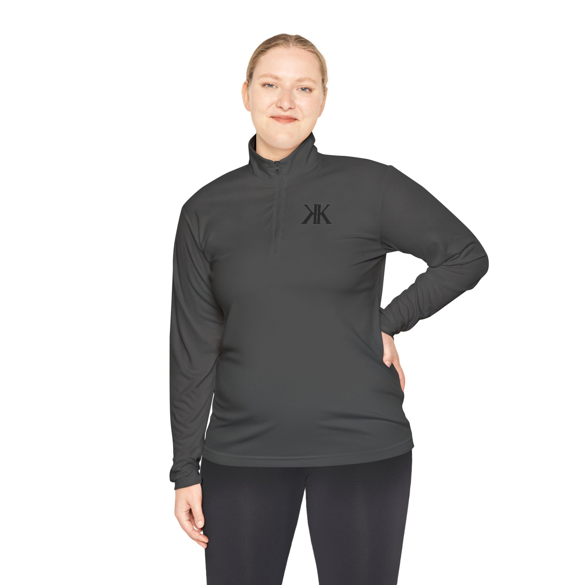 Quarter-Zip Pullover — Minimal Black KK Logo Athletic Pullover