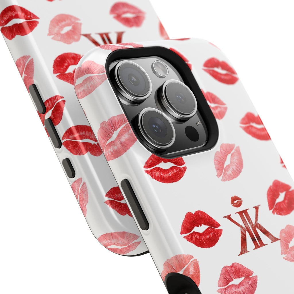 Psyche Collection White - Kiss Pattern Magnetic Impact Phone Case