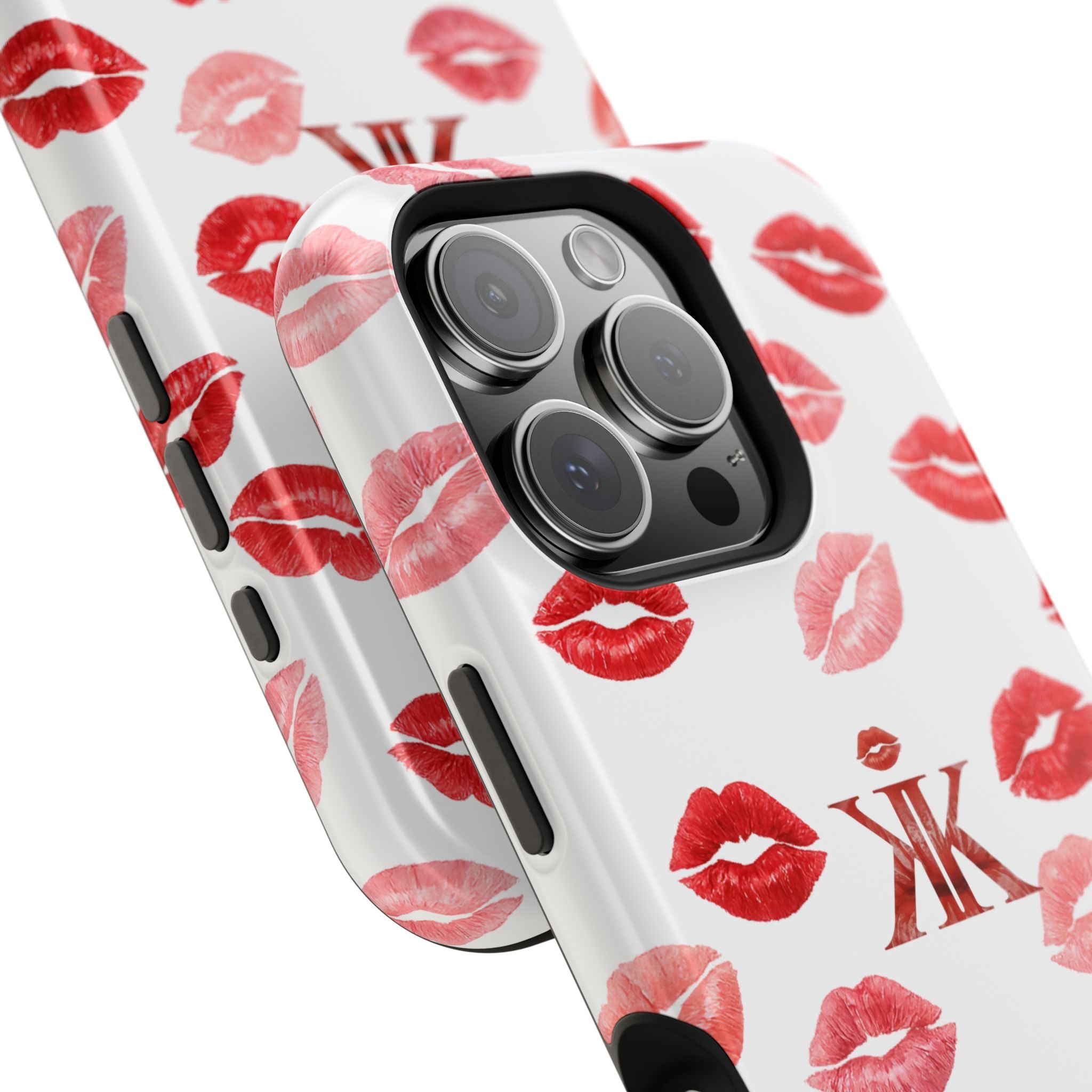 Psyche Collection White - Kiss Pattern Magnetic Impact Phone Case