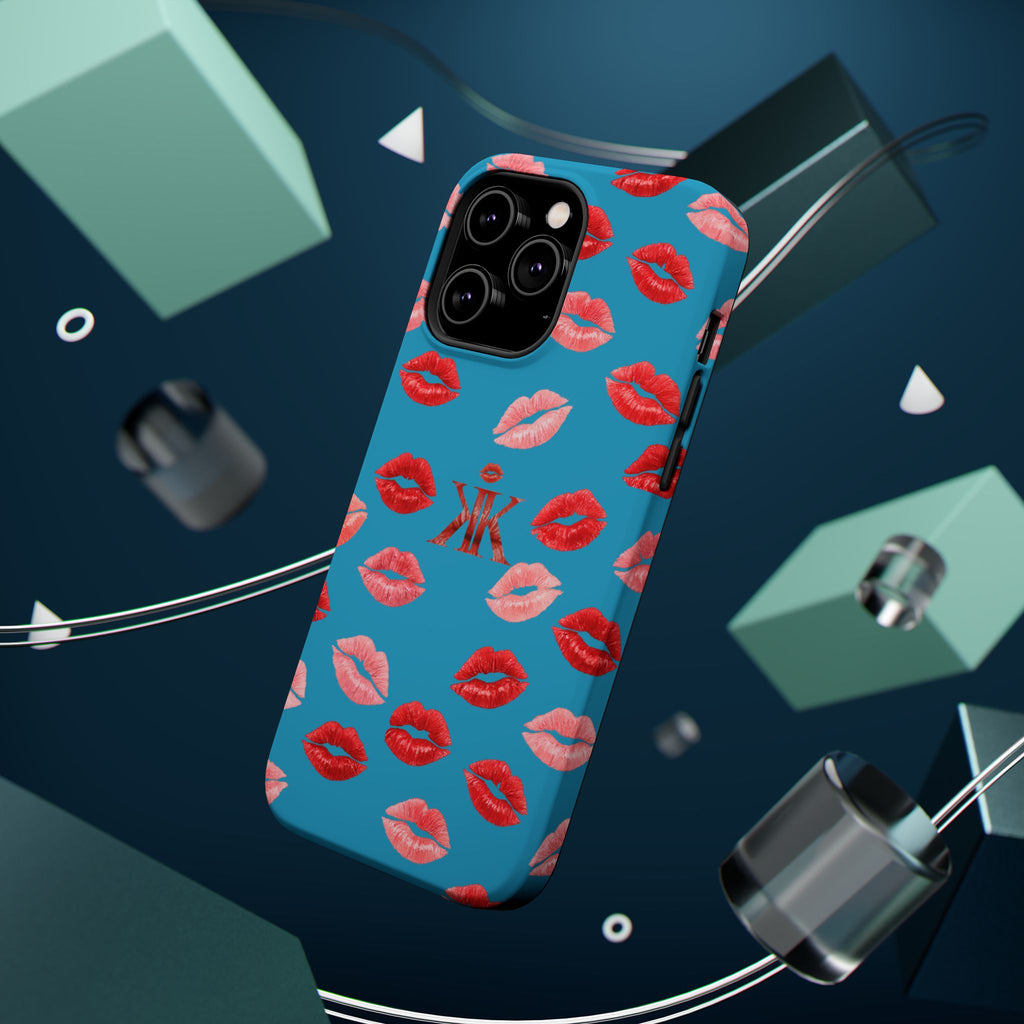 Psyche Collection Turquoise - Kiss Pattern Magnetic Impact Phone Case