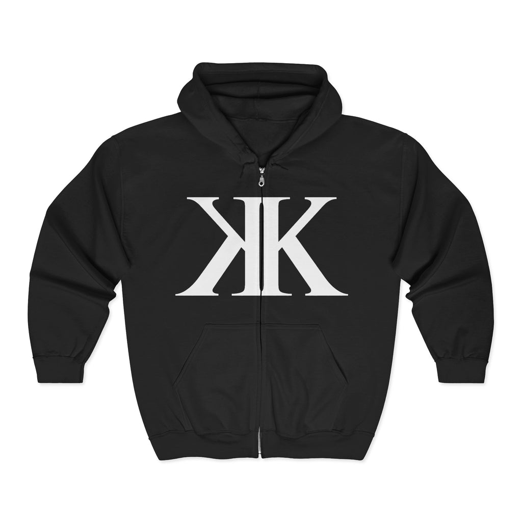 KK Monogram BLACK Zip Hoodie — Minimalist Black Full‑Zip Sweatshirt