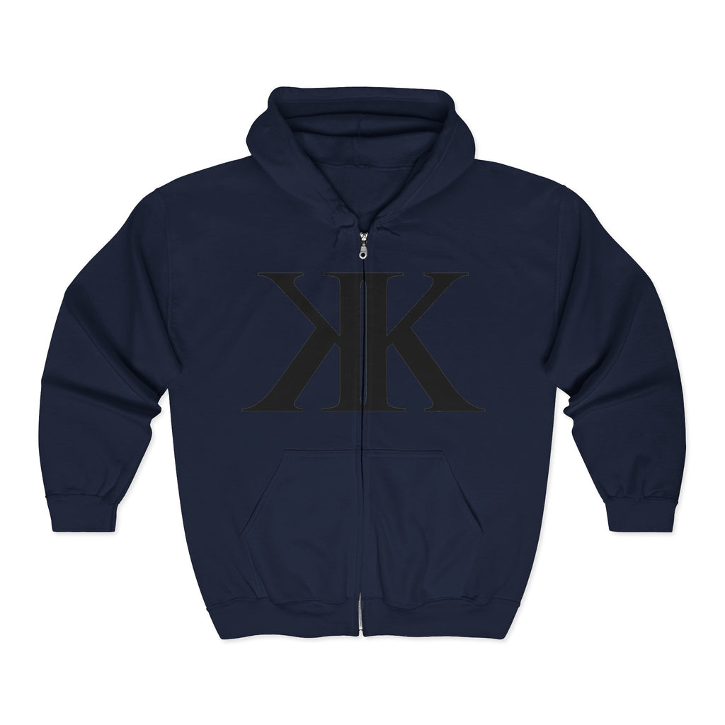 KK Monogram Zip Hoodie - Black Mirror Logo Full-Zip Sweatshirt