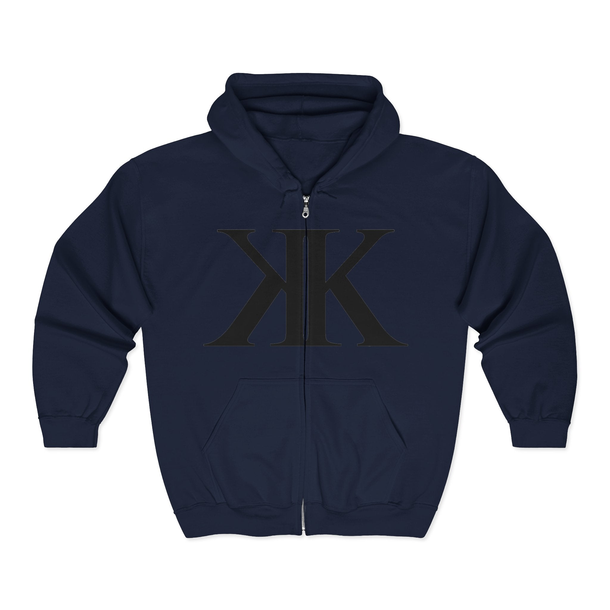 KK Monogram Zip Hoodie - Black Mirror Logo Full-Zip Sweatshirt