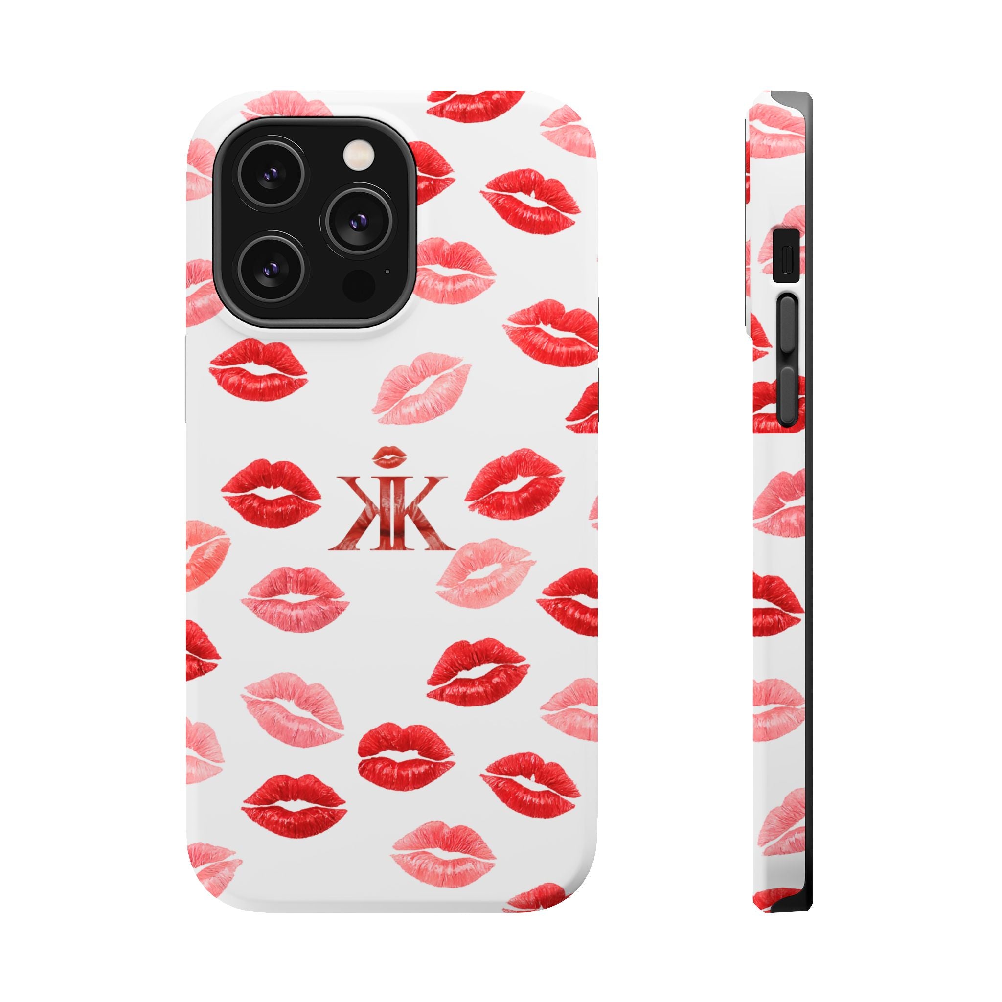 Psyche Collection White - Kiss Pattern Magnetic Impact Phone Case