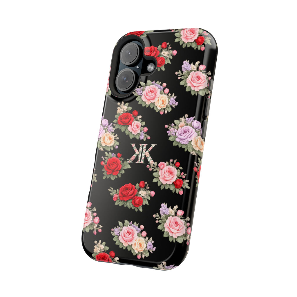 Anthos Collection BLACK Vintage Floral Rose Pattern Magnetic Impact-Resistant Phone Case