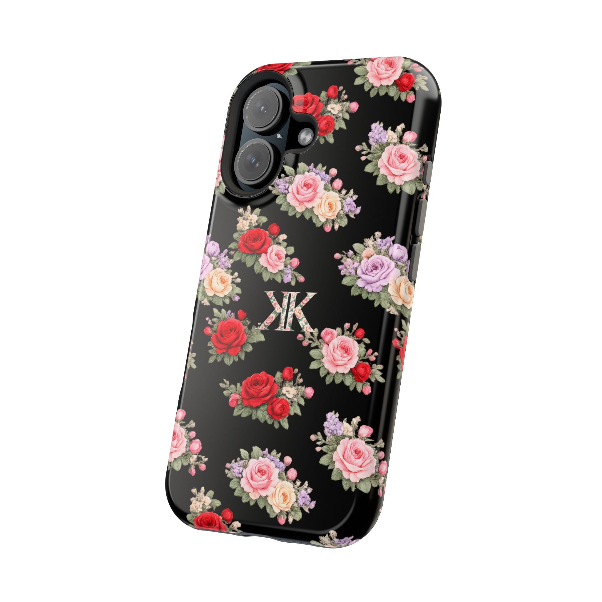 Anthos Collection BLACK Vintage Floral Rose Pattern Magnetic Impact-Resistant Phone Case