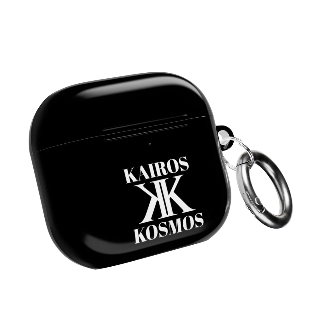 Kairos Kosmos AirPod Case BLACK — Minimalist Black Typography ‘Kairos Kosmos’ & “Give No Fu*ks!” Protective Cover